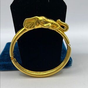 Elephant Bangle Bracelet Gold Tone Clamper with Rhinestones Eyes